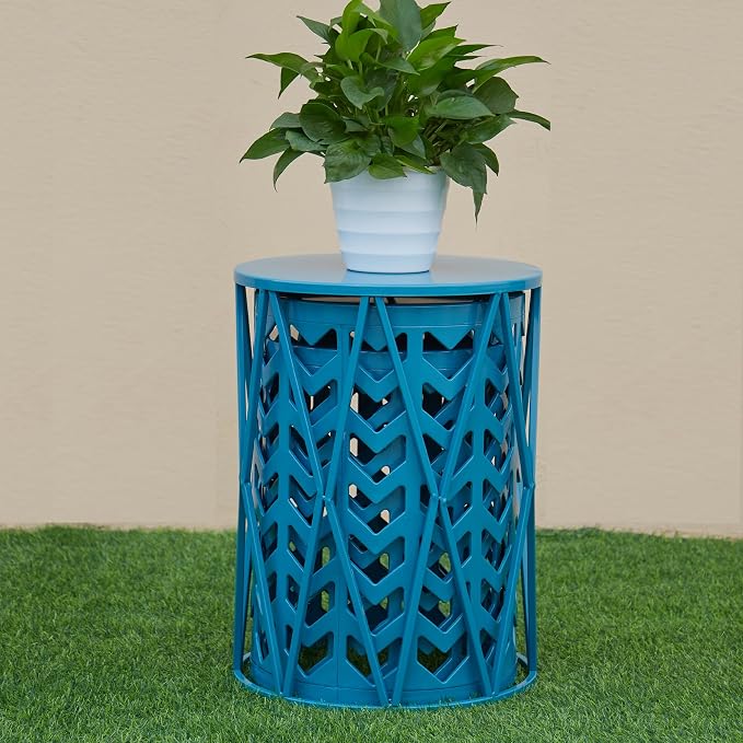 Y&M Set of 3 Nesting Metal Round Coffee Table, Side Table End Table for Indoor Outdoor Multifunctional Use,Heavy Duty Metal Plant Stand Decorative Garden Stool- Blue(Ship from US) - Image 7