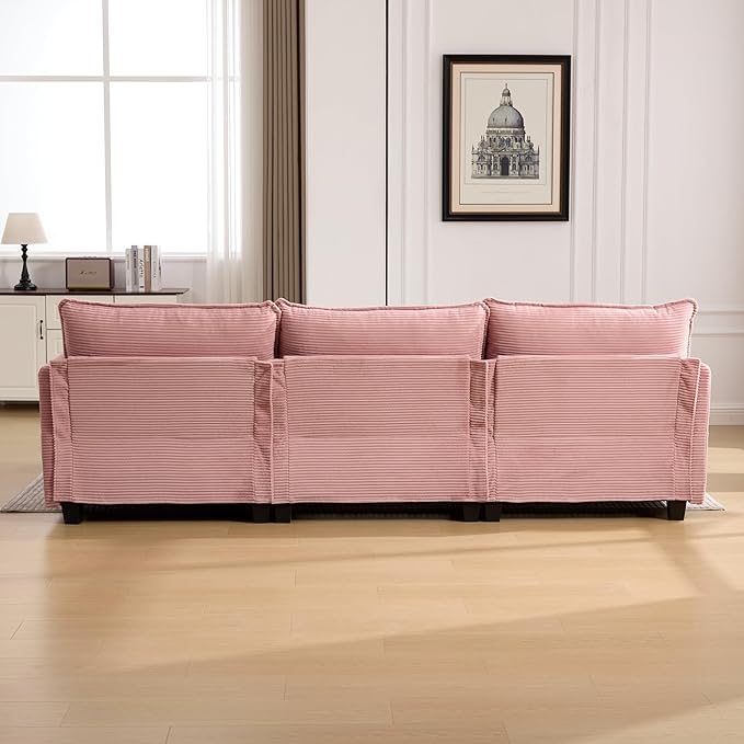 Modular Sectional Sofa Couch with Reversible Ottoman, 103" Oversized Corduroy Cloud Couch, 3 Seat Sectional Sofa with Solid Wood Frame and Side Pockets,for Living Room & Apartment