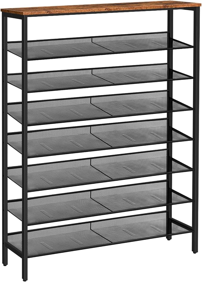 HOOBRO Shoe Rack for Entryway, 8-Tier Shoe Shelf, Large Capacity Shoe Storage Organizer for 32-40 Pairs of Shoes, Front Door Entrance, Hallway, Closet, Space Saver, Rustic Brown and Black BF118XJ01 by HOOBRO