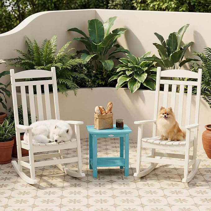 Y&M Outdoor Side Table, HIPS Adirondack Small Double Layer Table, Waterproof Square Outside Table, Balcony End Tables for Patio, Pool, Porch, Deck, Indoor or Outdoor Use, Light Blue - Image 5
