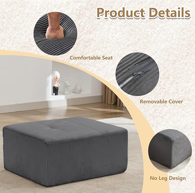 KIGOTY Modular Sectional Sofa, Comfy Cloud Sectional Couch, Soft Ottoman, Modern Boneless Couch for Living Room, No Assembly Required,Grey