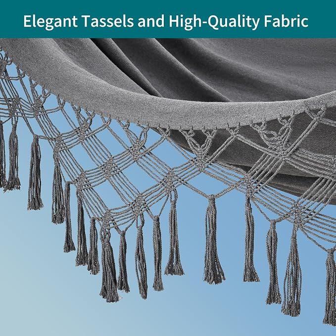 JoyView Boho Macrame Double Hammock with Hanging Ropes & Elegant Tassels 86.6x59 Portable Cotton Hammock for Patio Backyard Porch 450LBS Weight Capacity Perfect for Outdoor/Indoor - Dark Grey - Image 6