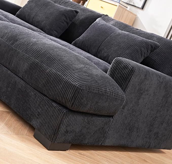 Luxe Sleeper Sofa with Soft Corduroy Upholstery, Double Chaise Design, Convertible to Twin Size Bed, Modern and Comfortable Living Room Couch, 89.9" Wide, Black