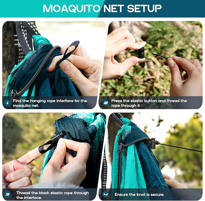 Camping Hammock Mosquito Net,Double & Single Portable Hammocks Hammocks with 2 Tree Straps,Hammock Tent for Travel Camping,Camping Accessories for Indoor Outdoor Hiking Backpacking Backyard Beach - Image 4