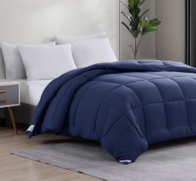 Casa Platino Quilted Comforter California King Size - Super Soft Duvet Insert with 8 Tabs - Comfy & Cozy All Season Cal King Bedding Comforter - Down Alternative Bed Comforters - 96"x102", Navy Blue