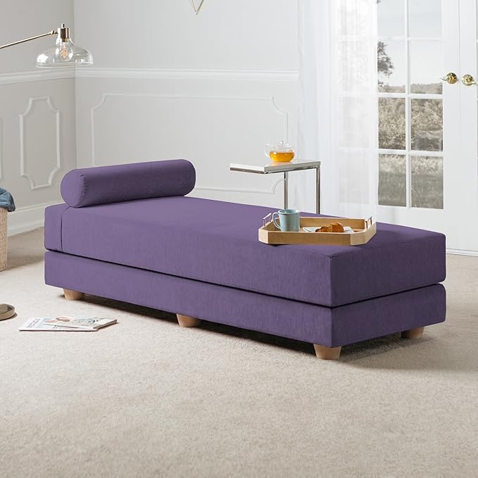 Jaxx Alon Daybed - Fold-Out Sleeper Chaise with Premium Memory Foam Queen-Size Mattress - Made in The USA, Plum