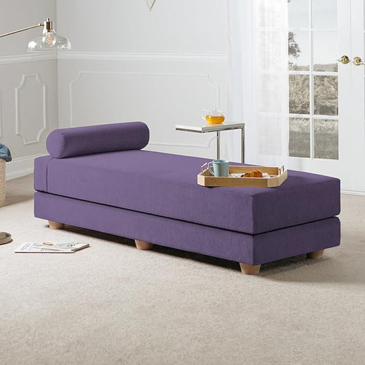 Jaxx Alon Daybed - Fold-Out Sleeper Chaise with Premium Memory Foam Queen-Size Mattress - Made in The USA, Plum