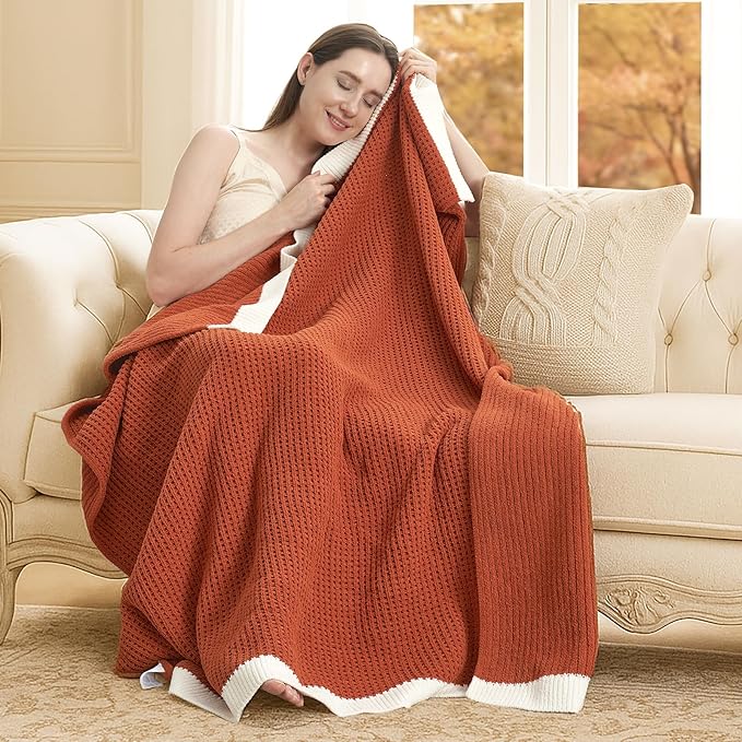 Amélie Home Chenille Throw Blanket, Soft Cozy Waffle Throw for Couch & Sofa, Warm Yet Lightweight, Breathable All-Season Throws for Women Men, Housewarming, Birthdays, 50"x60", Orange