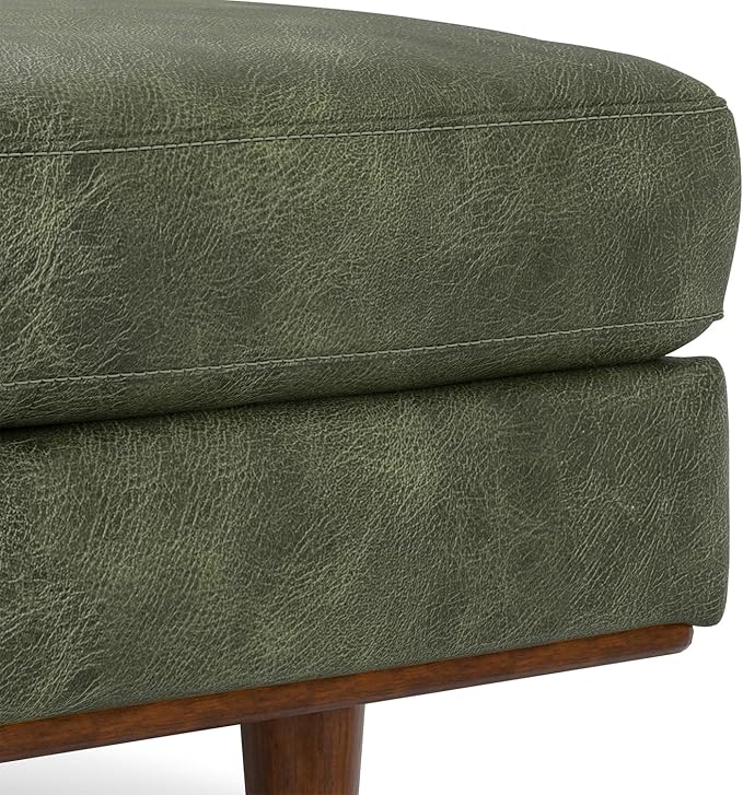 SIMPLIHOME Morrison 49 inch Wide Large Rectangular Ottoman in Moss Green Genuine Leather, Multifunctional Footrest, Coffee Table, and Extra Seating for Living Room, Mid-Century Modern Style