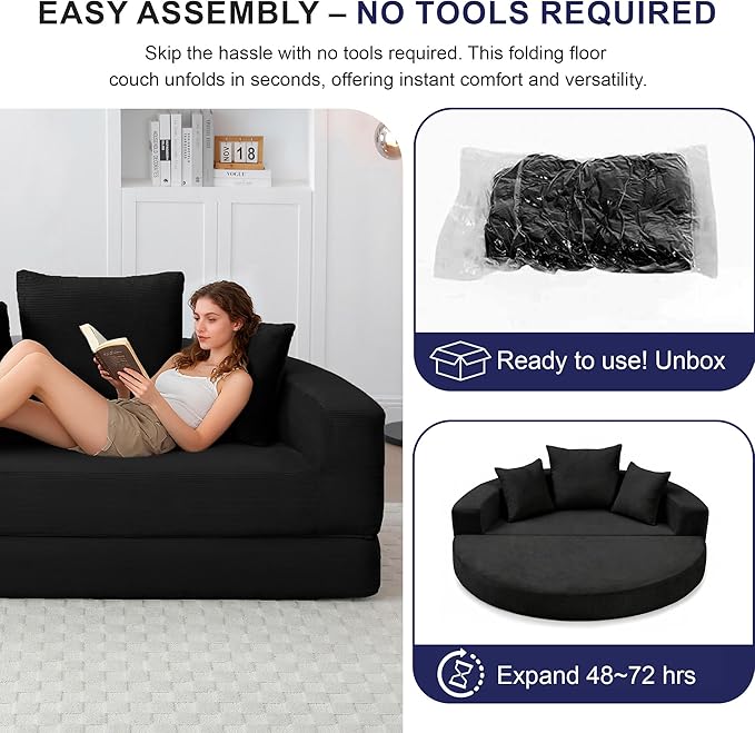 Casaphoria Modern Futon Sofa Bed,67 Inch Wide Folding Couch with Wide Armrests and Pillows,Convertible Lounger for Apartment,Guest Room,Daybed(Black)