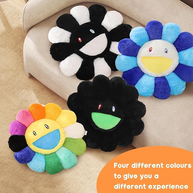 Flower Pillow,Flower Shaped Throw Pillow,Cute Smiley Face Floor Cushion,Colorful Sunflower Plush Pillows,Cute Plushie Room Decor, Decorative Pillows for Bedroom,Sofa,Dorm (Blue,23.6In)
