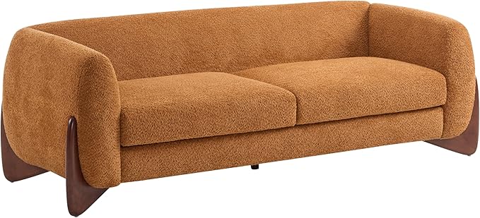 Merax 82 Inch Boucle Sherpa Sofa, Chenille Loveseat with Removable Cushions & Wood Legs, Modern Plush 3-Seater Couch for Living Room, Caramel