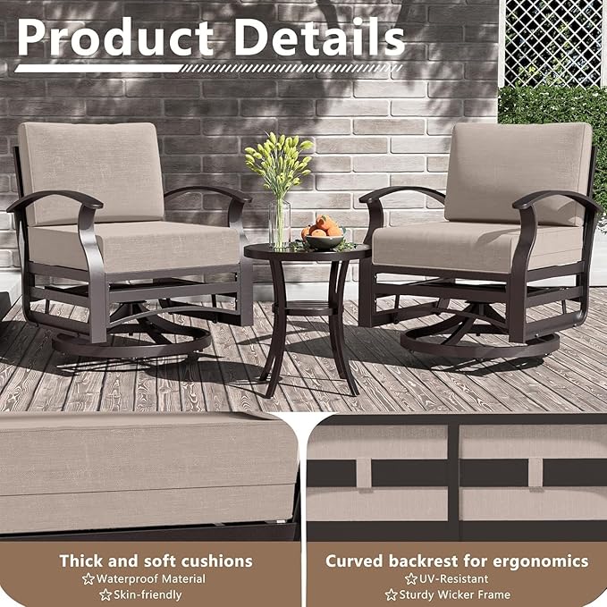 Aluminum Patio Furniture Set, 10 Seats Outdoor Patio Conversation Sets with Swivel Chair Modern Metal Sectional Sofa with Upgrade Cushions for Patio, Backyard - Sand