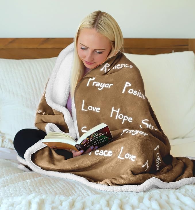 Compassion Blanket (Brand)- Strength Courage Super Soft Warm Hugs, Get Well Gift Blanket Plush Healing Thoughts Positive Energy Love & Hope (Camel, 50 x 65 Sherpa)