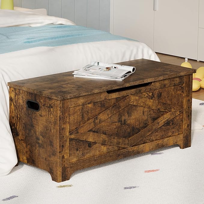 GarveeHome 39.4 in Storage Chest, Wooden Storage Bench with Safety Hinges, Easy Assembly, Large Shoe Bench for Entryway, Living Room, Bedroom - Image 2
