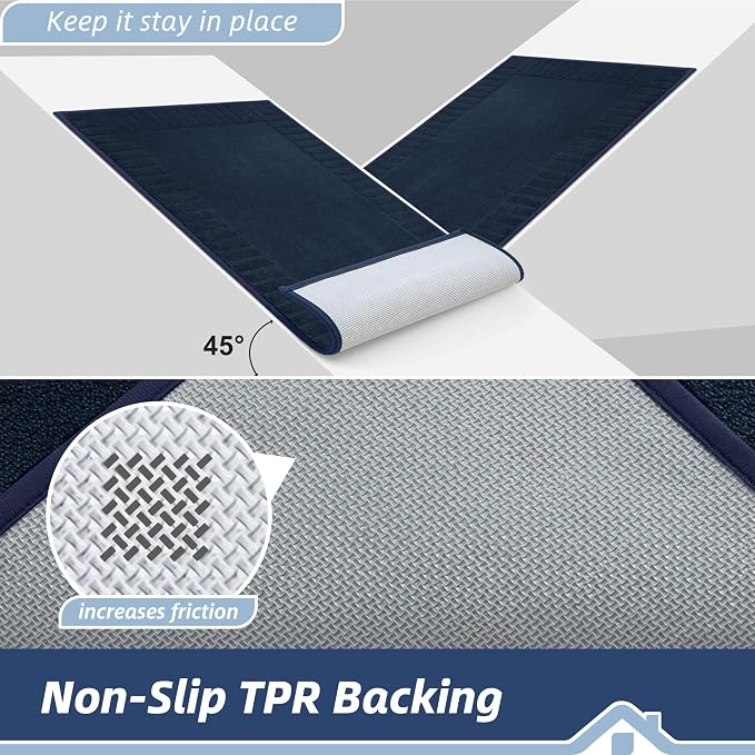 BEQHAUSE Door-Mat-Non-Slip Front Door Mat Washable Low-Profile Entrance Rugs for Front Door Entry Dirt Trapper Door Mats Absorbent Welcome Mats,20"x32", Navy Blue - Image 4
