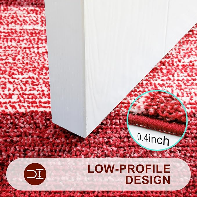 Kitinjoy Indoor Outdoor Door Mat, 47x24 Non-Slip Absorbent Dirt Trapper, Low-Profile Washable Inside Entrance Front Floor Mat, Sturdy Soft Entry Doormats for Entryway, Burgundy - Image 4