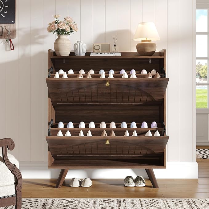 Decofy 37.6” Shoe Cabinet with 2 flip-Down Drawers, Three Adjustable Levels, Suitable for entryway, Hallway, and Living Room (Walnut) - Image 6