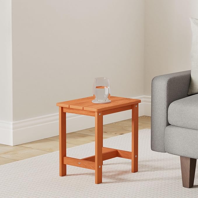 LUE BONA Outdoor Side Table, HDPS Small Outdoor Table, Adirondack Side Table, Outside End Table for Patio, Porch, Deck, Pool, Weather Resistant/Easy Maintenance/Indoor or Outside Use, Orange - Image 2