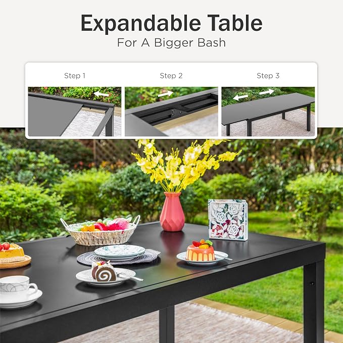 PHI VILLA Extra Large Expandable Patio Dining Table 99.2" × 35.5" Metal Outdoor Table for 6-10 Person, Metal Outdoor Dining Table with E-Coating for Garden Deck Yard- (Black) - Image 6