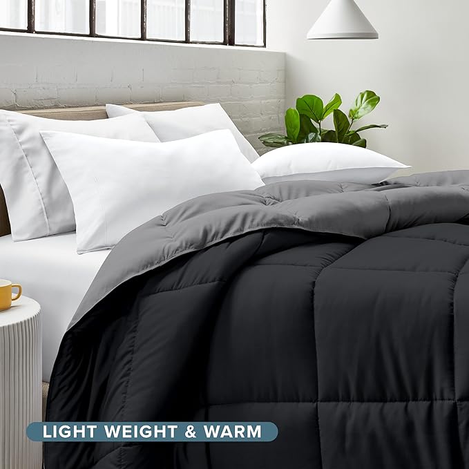 Bare Home Oversized King Comforter - Reversible Colors - Goose Down Alternative - Ultra-Soft - Premium 1800 Series - All Season Warmth - Bedding Comforter (Oversized King, Black/Grey)