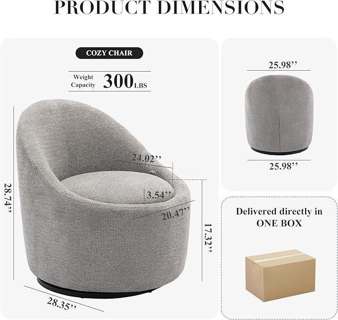 COLAMY Swivel Accent Chair Set of 2, 360° Swivel Round Chair with Hidden Storage, Modern Small Barrel Armchair for Living Room/Bedroom, LightGrey, Textile Material