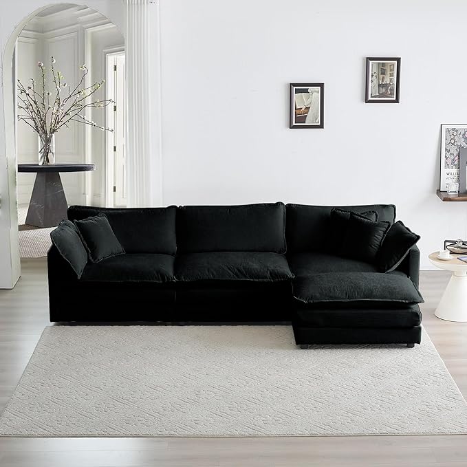 ERYE L-Shaped Sectional Sofa Modern Deep Seat Reversible Chaise Sofa&Couch with Movable Ottoman and 5 Pillows, Modular Sleeper Upholstered Couch for Living Room, Apartment, Studio, Office