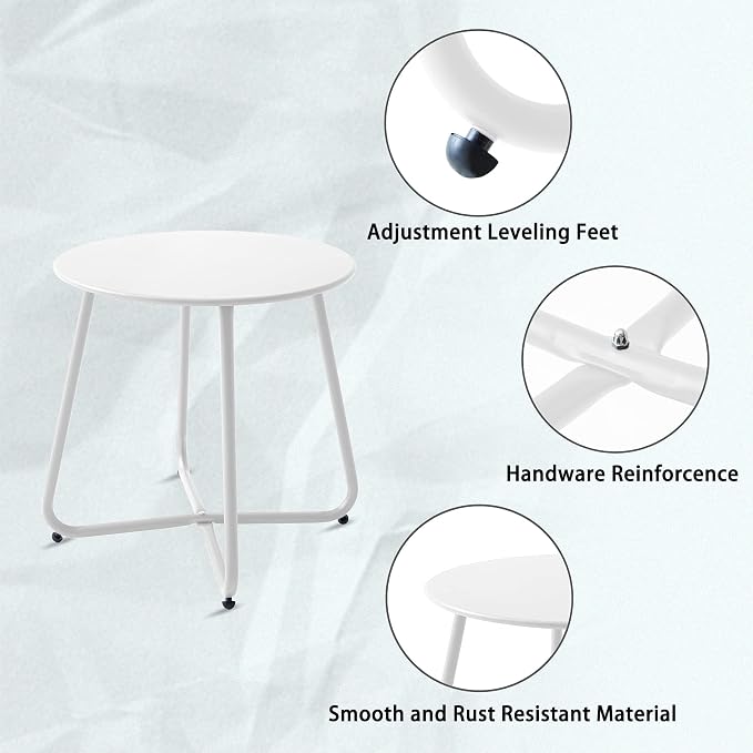 Meluvici Patio Outdoor Side Table Waterproof Round Metal Steel Small Side Table Weather Resistant Portable Outdoor and Indoor End Table for Garden Balcony Yard, White - Image 4