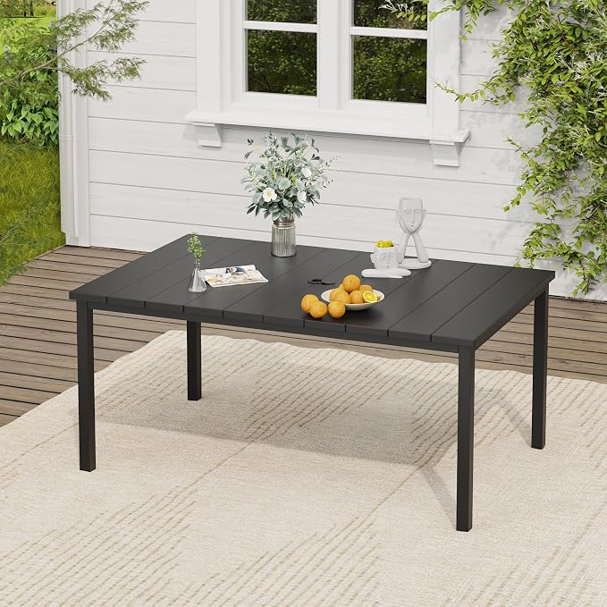 VICLLAX 7 Pieces Patio Dining Set, Patio Furniture Set of 6 Patio Stackable Dining Chairs and Outdoor Metal Table with Umbrella Hole for Backyard Lawn Garden, Red Chairs and Black Table - Image 5