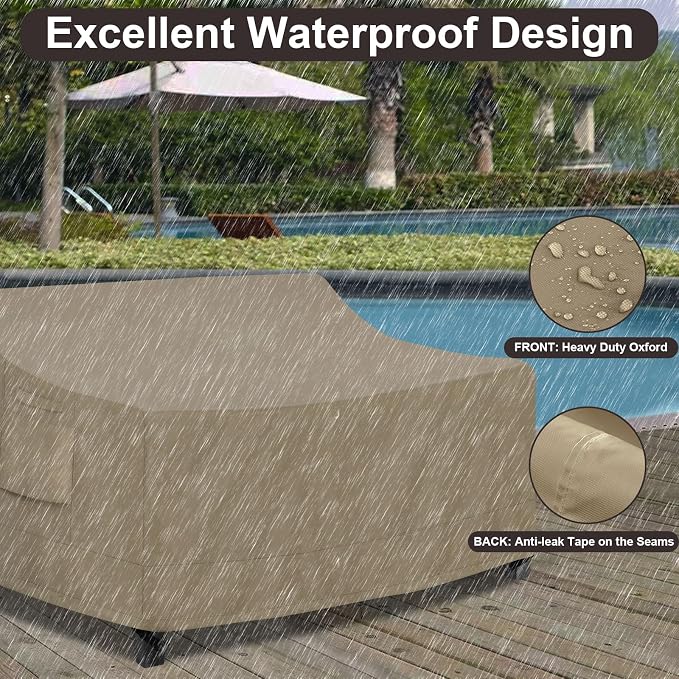 PureFit Outdoor Couch Cover Waterproof Patio Sofa Furniture Covers, 2-Seater Outdoor Loveseat Cover with Air Vent and Handles, 60W x 35D x 35H Inches, Camel - Image 4