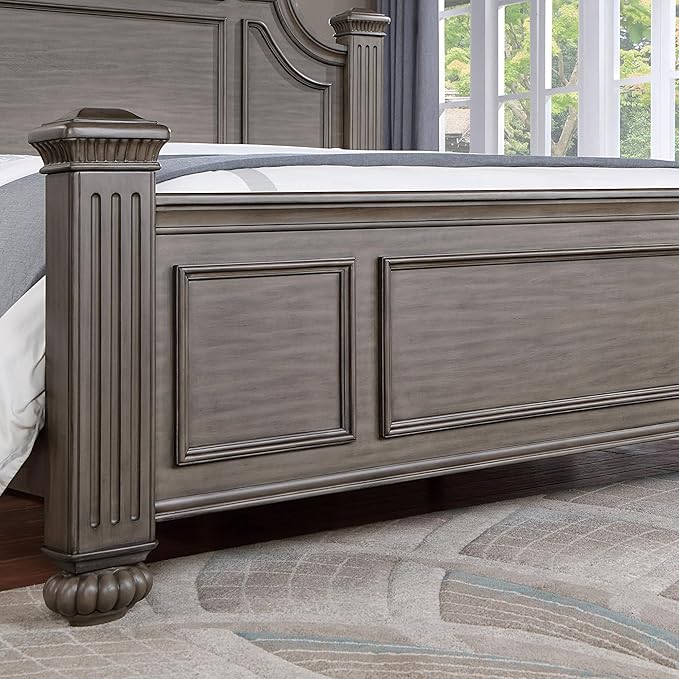 Furniture of America Malierd Traditional Wood 3-Piece Bedroom Set, Panel King-Size Bed and 3-Drawer Nightstand for Bedroom, Gray