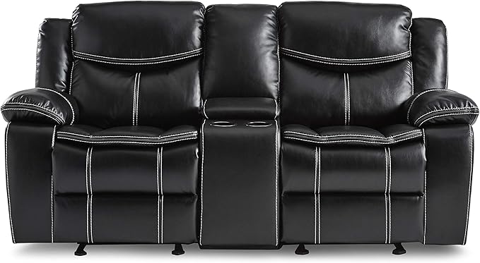 Lexicon Bay Manual Double Glider Reclining Loveseat, Black