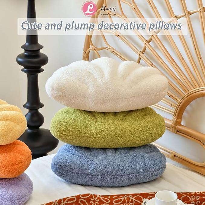 Lfsaaj Beige Seashell Throw Pillows, Shell Shaped Throw Pillows, 13 Inch Soft Home Decorative Pillow Plush Cushion for Bed Couch Living Sofa Room Decor Accent Throw Pillow