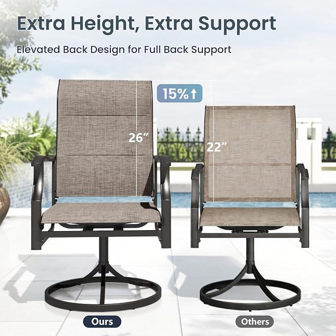 PHI VILLA 7 PCS Patio Dining Set, Outdoor Table & Chairs Set with Large Metal Table & 6 High Back Padded Outdoor Swivel Armerest Chairs, Patio Dining Furniture Set for Patio, Lawn, Garden, Porch - Image 2