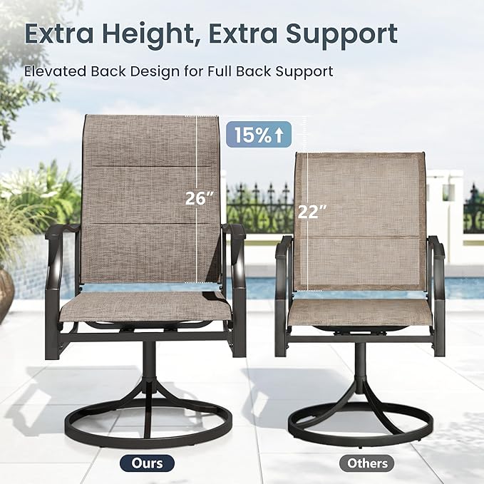 PHI VILLA Swivel Patio Chair Set of 8, 42" High Back Outdoor Chairs with Padded Fabric & E-Coating Frame, All Weather-Resistant for Deck Lawn Garden - Image 7