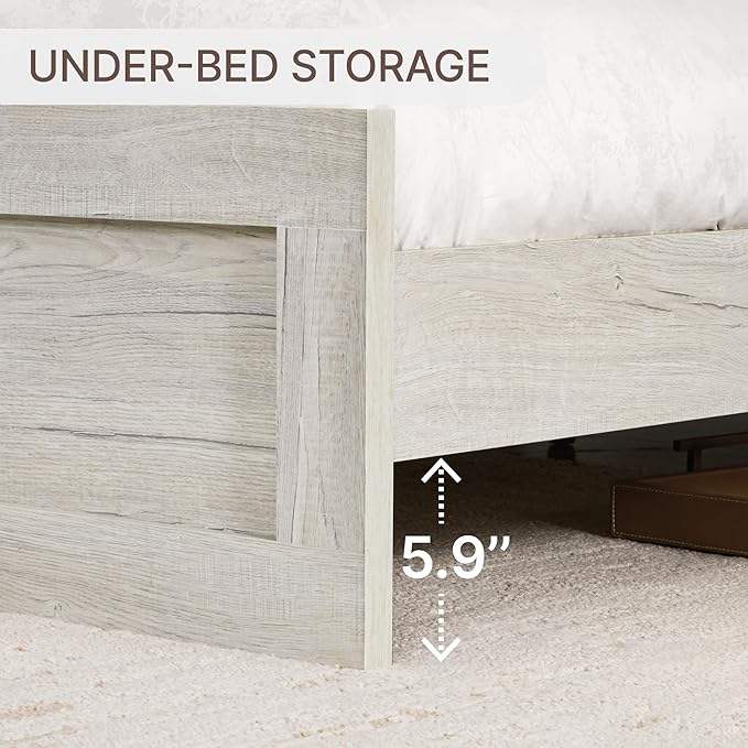 KISLOT 3 Pieces Bedroom Set, Wood Bed Frame with Upholstered Headboard & 2 Nightstands with Storage, Wooden Platform Mattress Foundation Farmhouse Bedroom Furniture Set