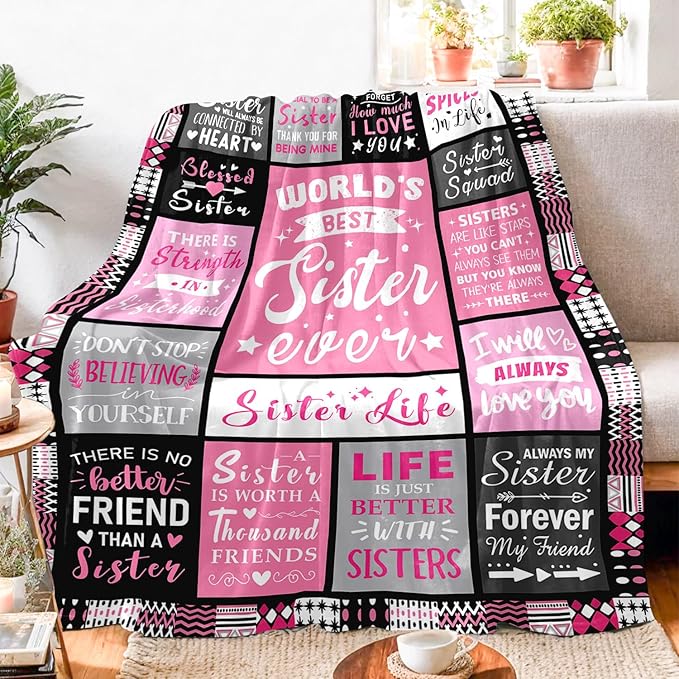 Sisters Mothers Day Birthday Gifts - World's Best Sister Ever Gifts from Sister - Christmas Valentines Day Birthday Graduation Present for Sis Adult - Sisters Life Blanket 60"x80"