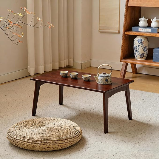 Japanese Floor Table No Assembly Required Bamboo Folding Walnut Coffee Table Bedroom 26x15.8x11.8in Furniture Low Tea Table for Sitting on The Floor Chestnut Large
