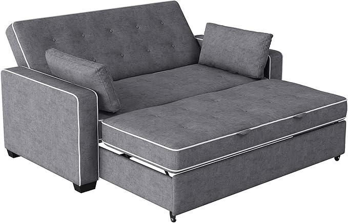 Serta Ainsley 72.6" Convertible Sleeper Sofa, Queen Size, Dreamcoil Comfort, Soft Woven Fabric, Charcoal