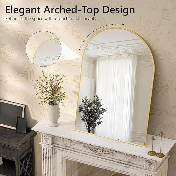 Arched Bathroom Mirror for Wall, 36" x 24" Gold Metal Frame Vanity Mirror, HD Glass Over Sink for Bathroom, Entryway, Bedroom - Image 5