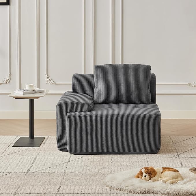 Modular Sectional Sofa with Movable Ottoman, 1 Seat Deep Seat Couch with 1Pillow, Comfy Cloud Sectional Sofa for Living Room, Bedroom and Apartment (Grey, 1 Left)