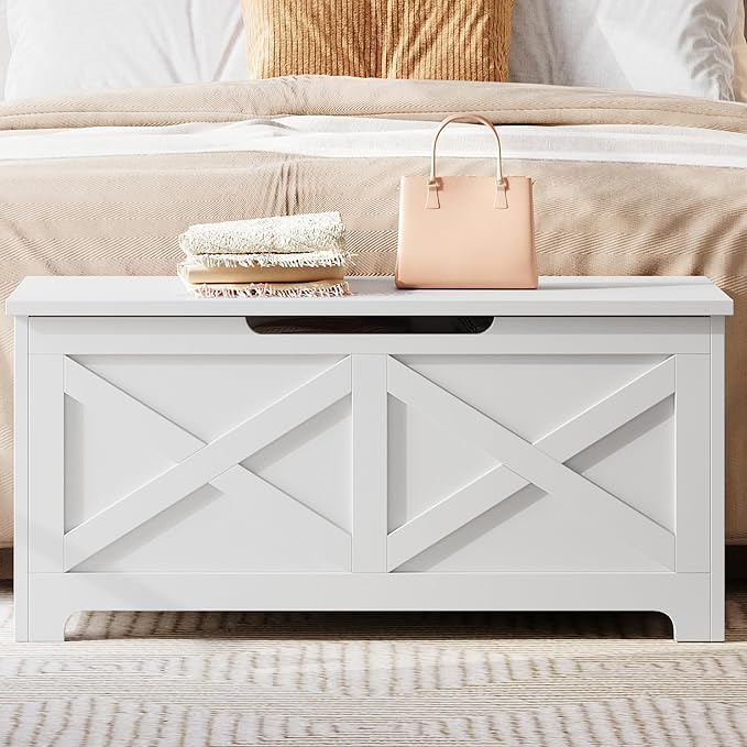 GarveeHome 39.4 in Storage Chest, Wooden Storage Bench with Safety Hinges, Easy Assembly, Large Shoe Bench for Entryway, Living Room, Bedroom - Image 5