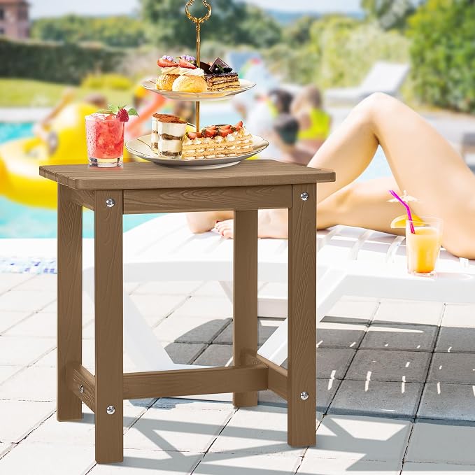 Y&M Outdoor Side Table, HIPS Adirondack Small Single Table, Waterproof Square Outside Table, Balcony Modern End Tables for Patio, Pool, Beach, Porch, Deck, Indoor or Outdoor Use (Brown, 2 Pack) - Image 2