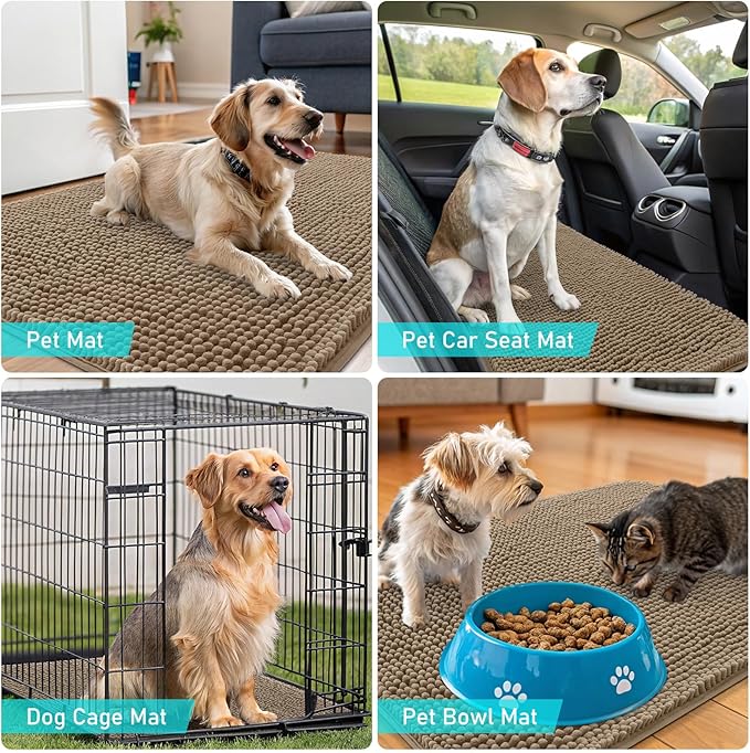 OLANLY Dog Door Mat for Muddy Paws 47x24, Absorbs Moisture and Dirt, Absorbent Non-Slip Washable Doormat, Quick Dry Chenille Mud Mat for Dogs, Entry Indoor Entryway Carpet for Inside Floor, Tan - Image 7