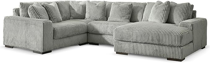 Signature Design by Ashley Modern Lindyn U-Shape Left-Arm Facing 4-Piece Sectional with Chaise with Reversible Cushion and Chaise, Gray