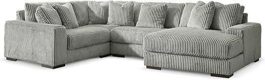 Signature Design by Ashley Modern Lindyn U-Shape Left-Arm Facing 4-Piece Sectional with Chaise with Reversible Cushion and Chaise, Gray