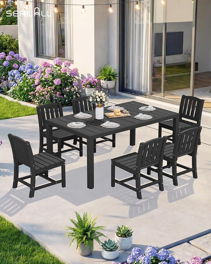 SERWALL Outdoor Expandable Dining Table 60" - 83", Patio Dining Table for 4-10 People, All Weather HDPE and Aluminum Outdoor Furniture, Black - Image 7