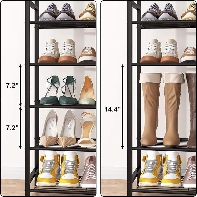 HOMEFORT 10 Tiers Shoe Rack Organizer,39.4" Shoe Storage Shelf for Closet, Shoe Rack for Entryway,Holds 45-50 Pairs of Shoe, Tall Shoe Stand with Metal Shelves and MDF Top Board,Rustic Brown - Image 7