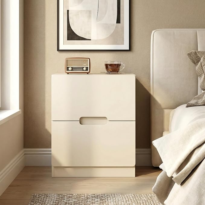RoyalCraft Beige Nightstand with Drawers, Night Stand for Bedroom, Modern Bedside Table with Handless Design, Wood End Table for Living Room, Hallway - Image 6