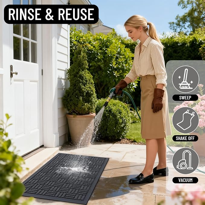 OLANLY Front Door Mat Outside Entrance 33x21, Absorbent, Heavy Duty Sturdy Natural Rubber Doormat Indoor Outdoor, Non-Slip, Stain and Fade Resistant, Low Profile Floor Mat for Entryway, Black Gray - Image 7